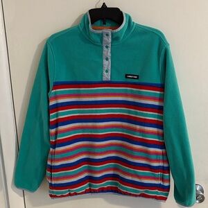 Lands' End Teal Multicolor Striped Fleece Pullover